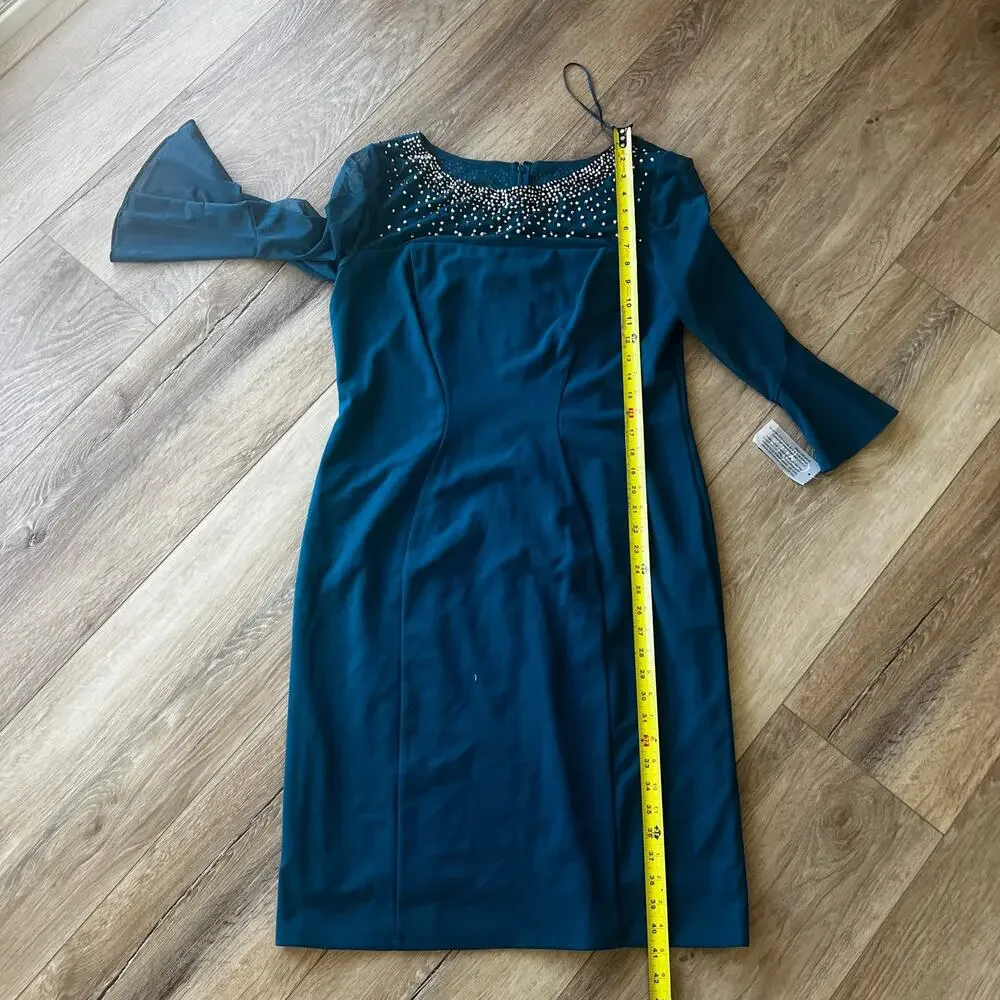 ALEX EVENINGS Women's Embellished Illusion Neck Sheath Dress Size 16 In Peacock